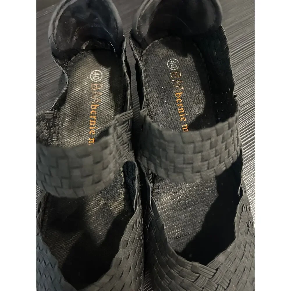 Bernie Mev Woven Elastic Wedge Shoes Black Comfort Slip On Women EU 40 9-9.5 US